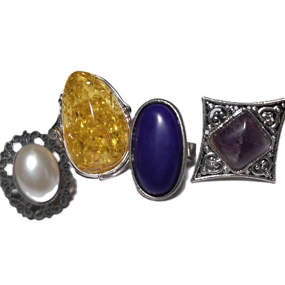 Rings set of 4 adjustable size chunky stylish fashion jewelry - Picture 2 of 6